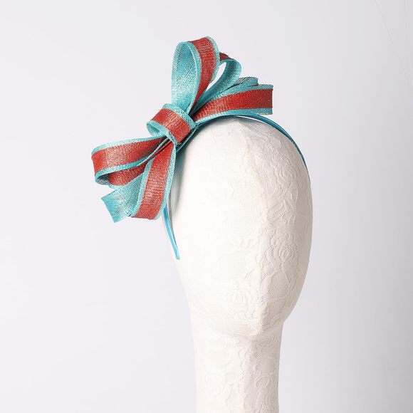 Womens Sinamay Stripe Fascinator Cocktail Dress Headband And Hair Clip Tea